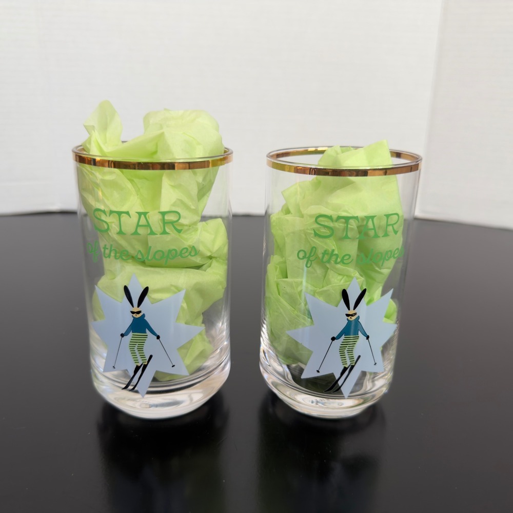 Anthropologie Highball Glasses Unisex OS Clear NEW Star of the Slopes Ski Bunny